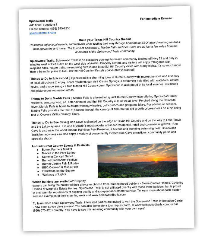 Concert Press Release Template from spicewoodtrails.com